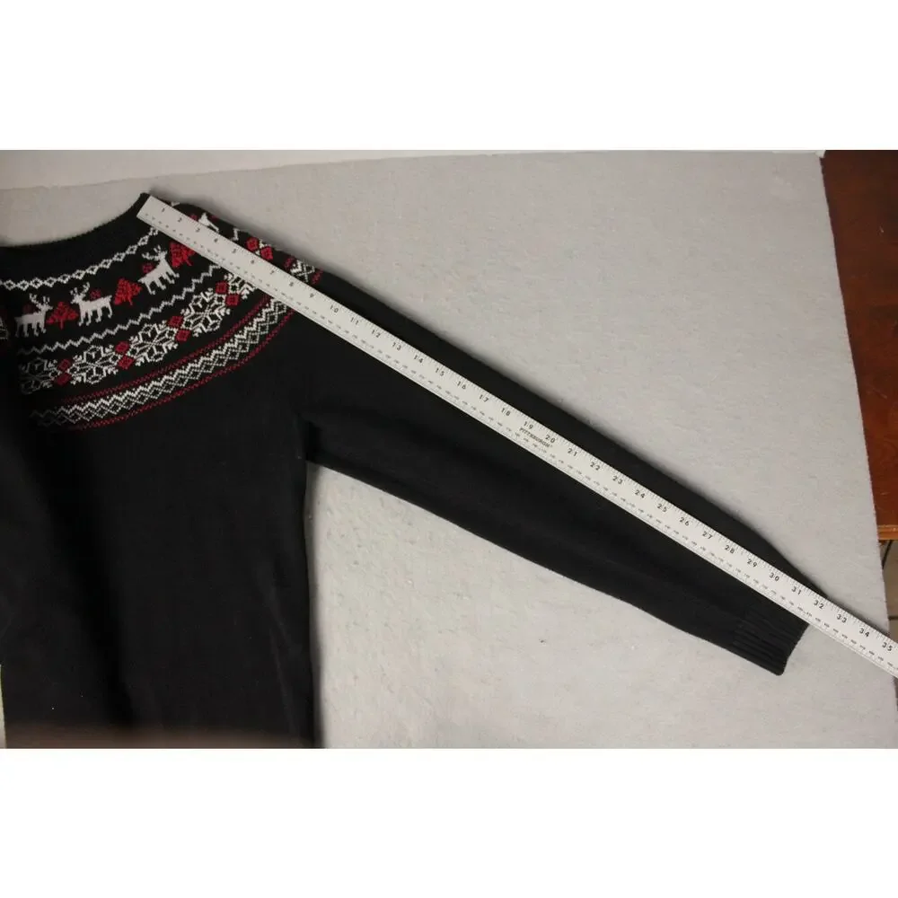 Mens L Fair Isle Reindeer Sweater 60% Cotton Nordic Winter‎ Ski Holiday Black